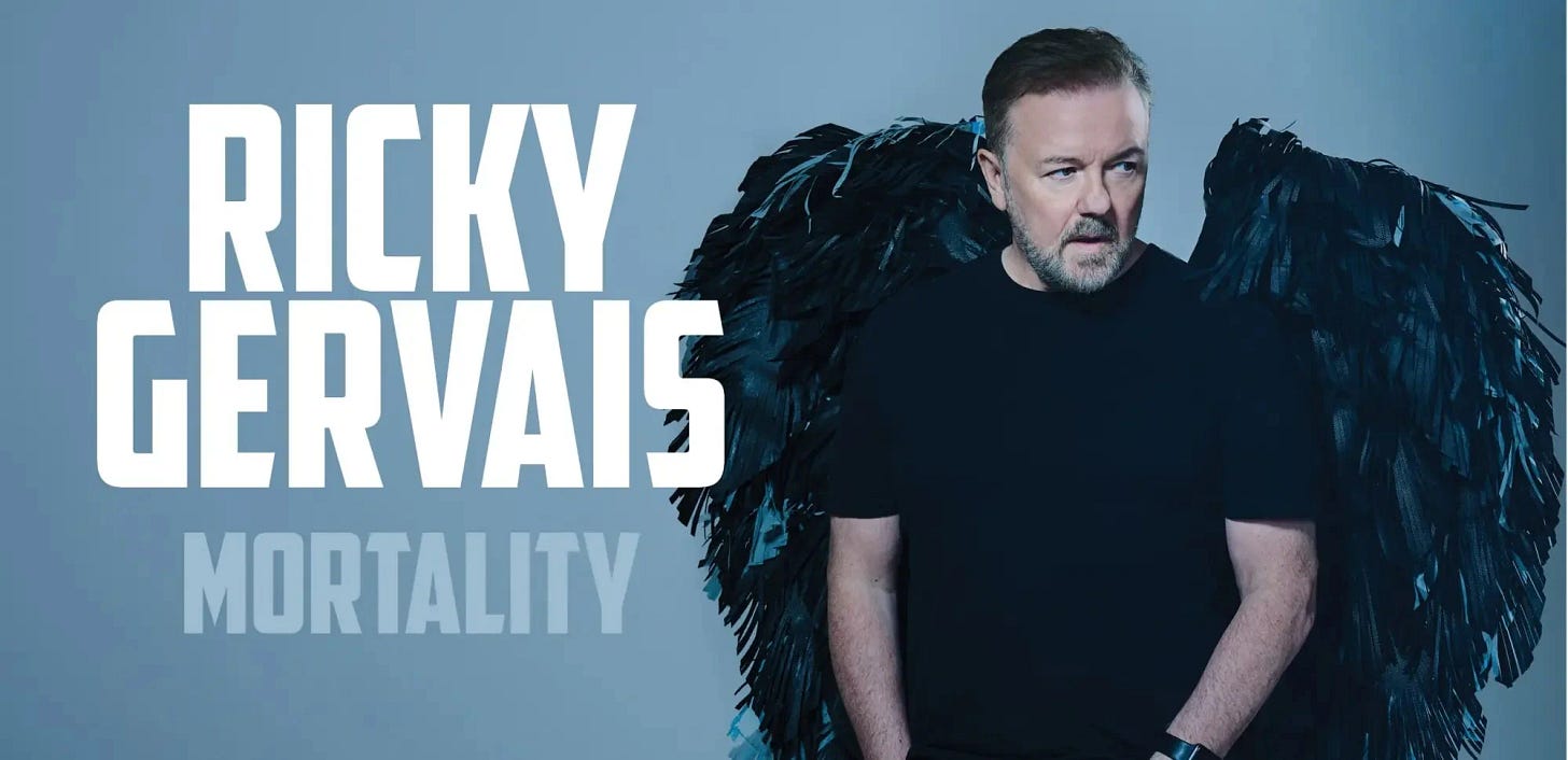 Where to see Ricky Gervais Mortality in the UK before the end of 2025
