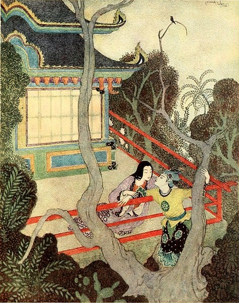 File:Sinbad the sailor & other stories from the Arabian nights - Dulac color plate facing page 128.jpg