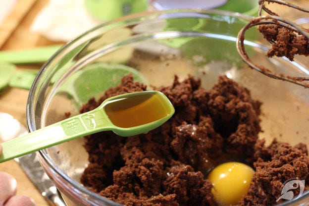 Add the egg and vanilla. Add the egg and vanilla.