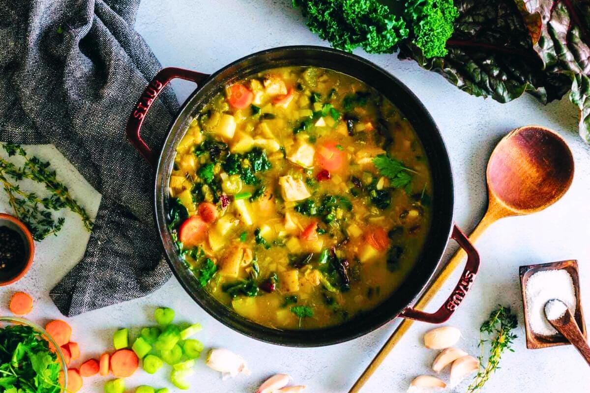 A pot of chicken soup.