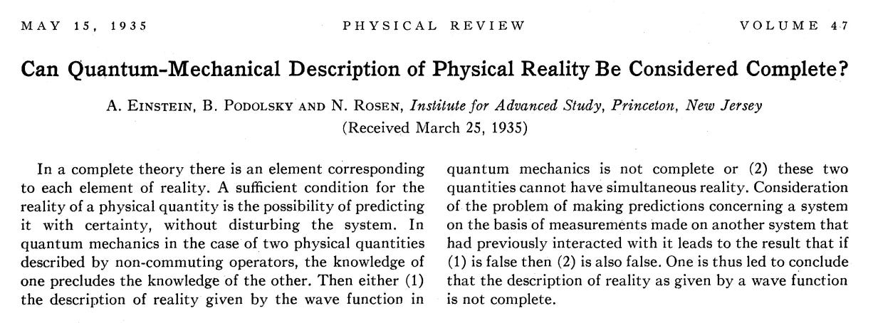 1935 年 EPR 論文〈Can Quantum-Mechanical Description of Physical Reality Be Considered Complete?〉的標題與摘要 1935 年 EPR 論文〈Can Quantum-Mechanical Description of Physical Reality Be Considered Complete?〉的標題與摘要