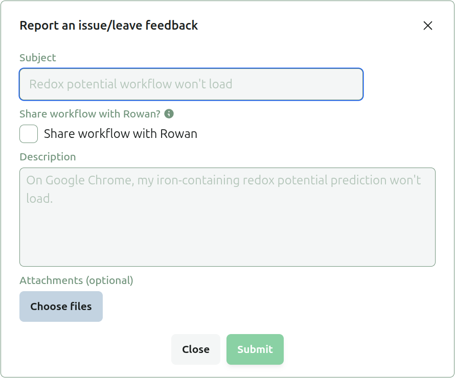 Issue submission dialog