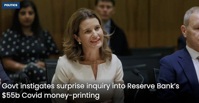 May be an image of the Oval Office and text that says "POLITICS Govt instigates surprise inquiry into Reserve Bank's $55b Covid money-printing" May be an image of the Oval Office and text that says "POLITICS Govt instigates surprise inquiry into Reserve Bank's $55b Covid money-printing"