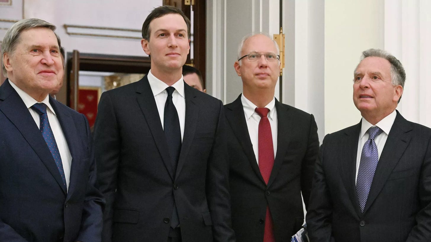 Assistant to the President of the Russian Federation Yuri Ushakov, son-in-law of the US President Jared Kushner, RDIF General Director Kirill Dmitriev and special envoy of the US President Stephen Whitkoff before the start of a meeting with Russian President Vladimir Putin - RIA Novosti, 1920, 12/03/2025 Assistant to the President of the Russian Federation Yuri Ushakov, son-in-law of the US President Jared Kushner, RDIF General Director Kirill Dmitriev and special envoy of the US President Stephen Whitkoff before the start of a meeting with Russian President Vladimir Putin - RIA Novosti, 1920, 12/03/2025