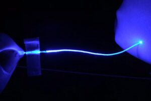 Fiber glowing blue