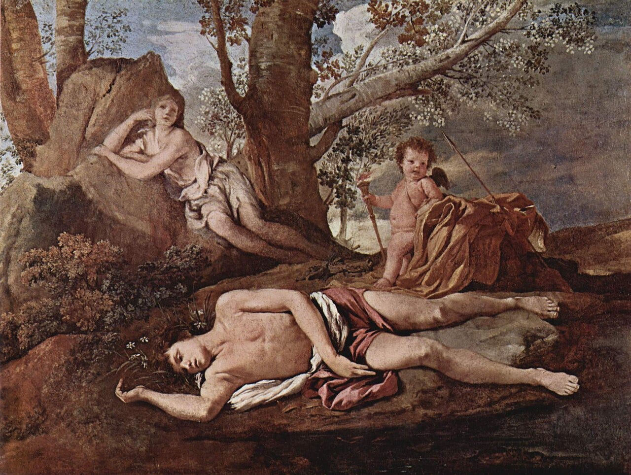 Narcissus dying by a pool as the nymph Echo fades Narcissus dying by a pool as the nymph Echo fades
