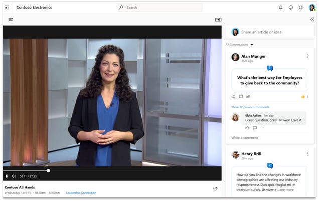 Screenshot of a company-wide virtual event in Yammer