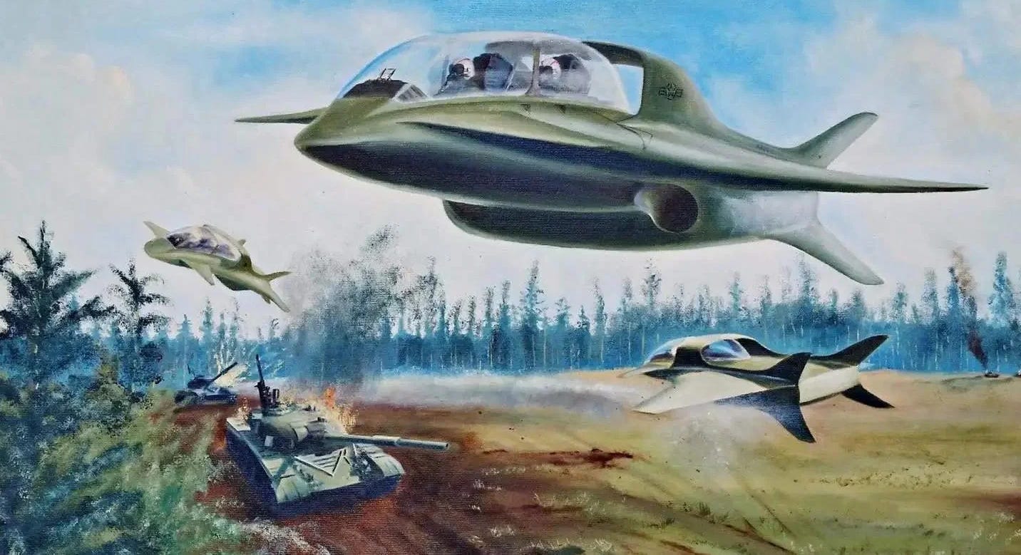 A painting of a military aircraft flying over a tank

Description automatically generated