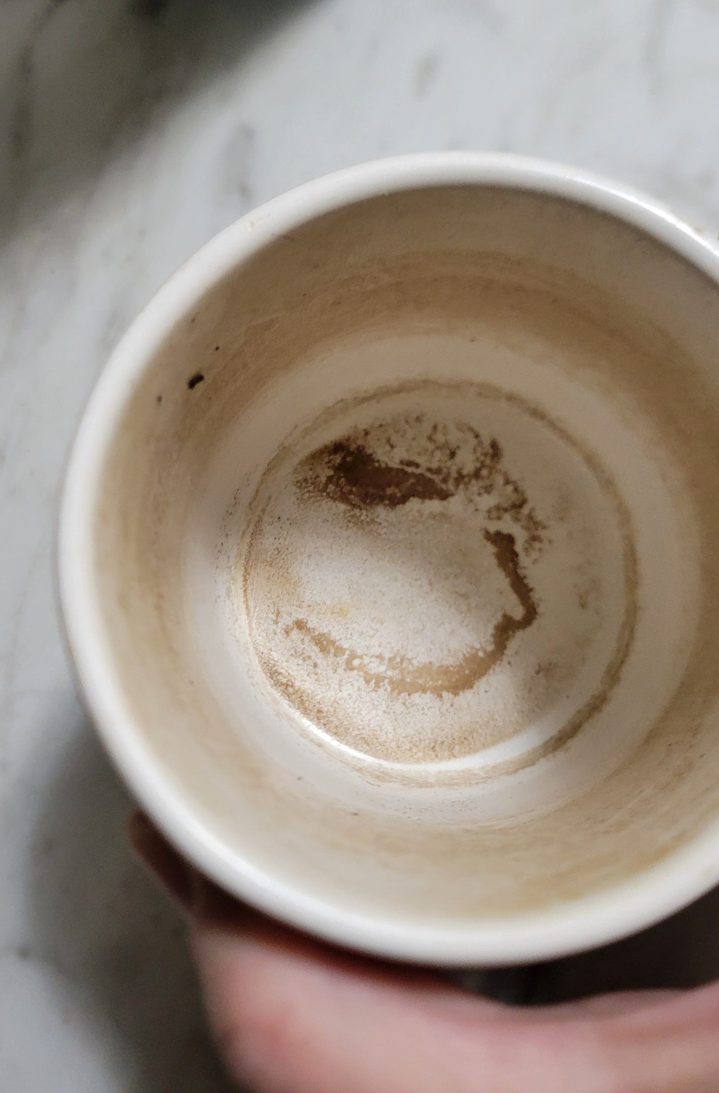 Empty coffee cup with image in the remains.