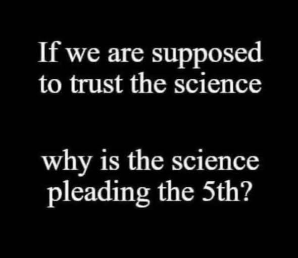 May be an image of text that says 'If we are supposed to trust the science why is the science pleading the 5th?' May be an image of text that says 'If we are supposed to trust the science why is the science pleading the 5th?'