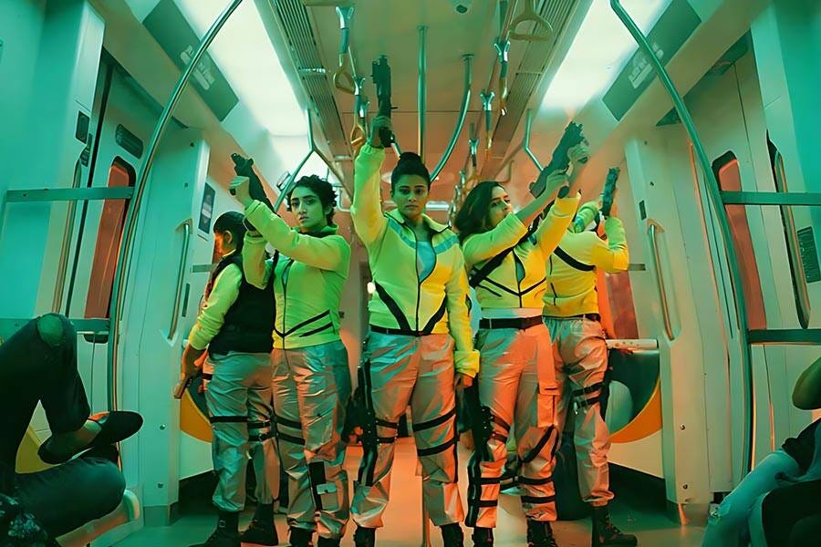 A still from Jawan, featuring Shah Rukh Khan’s girl gang 