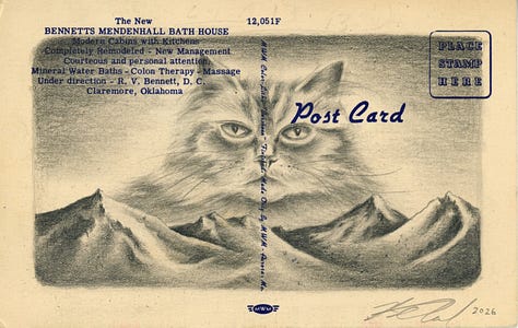 pencil drawings of animals and nature scenes on vintage postcards