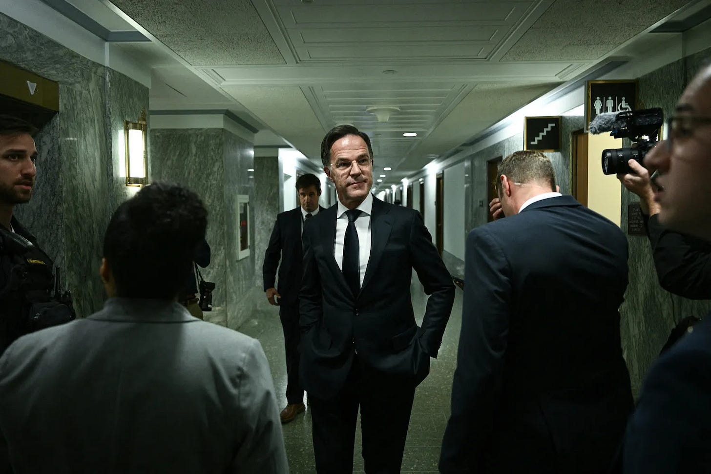 NATO chief Mark Rutte arrives for a meeting with the Senate NATO Observer Group in Washington.