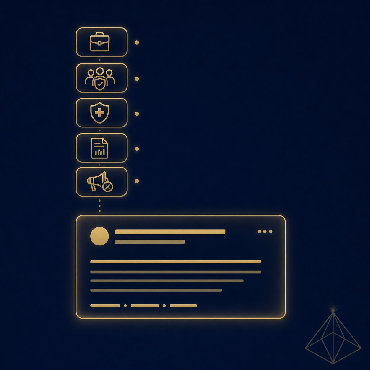 The Visible Practitioner cover illustration for the May 8 2026 case study post. Five gold credibility-criterion badges (professional affiliation, peer review, safety, evidence framing, minimal promotion) connect to a stylized AI search-result citation card, representing the rubric ChatGPT revealed when asked to rank aromatherapy newsletters.