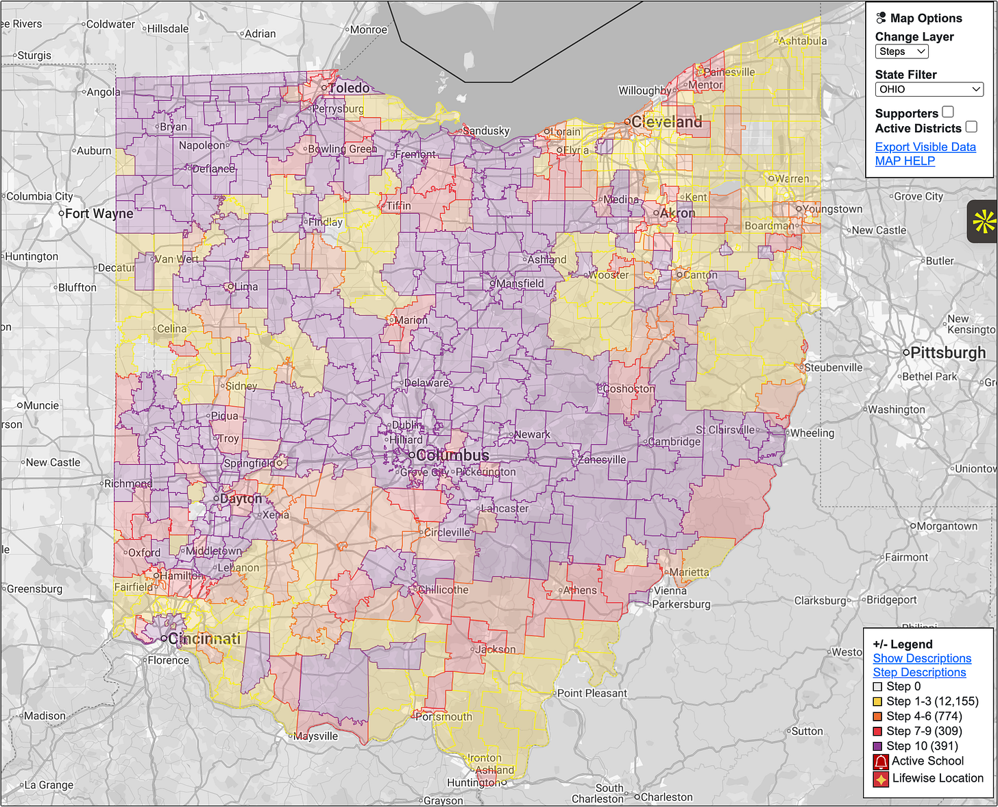 October 2025, Ohio-only view of Respect Public Schools map.