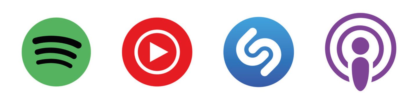 Spotify,YouTube Music,Shazam,Apple Podcasts. Stock Vector | Adobe Stock