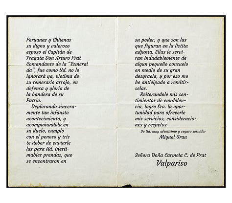 Transcripción literal de las cartas entre Miguel Grau y Carmela Carvajal de Prat