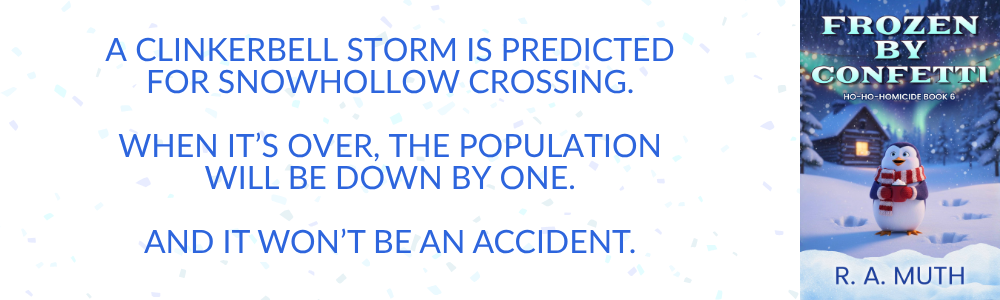 Promotional banner for Ho Ho Homicide Book 6, Frozen By Confetti