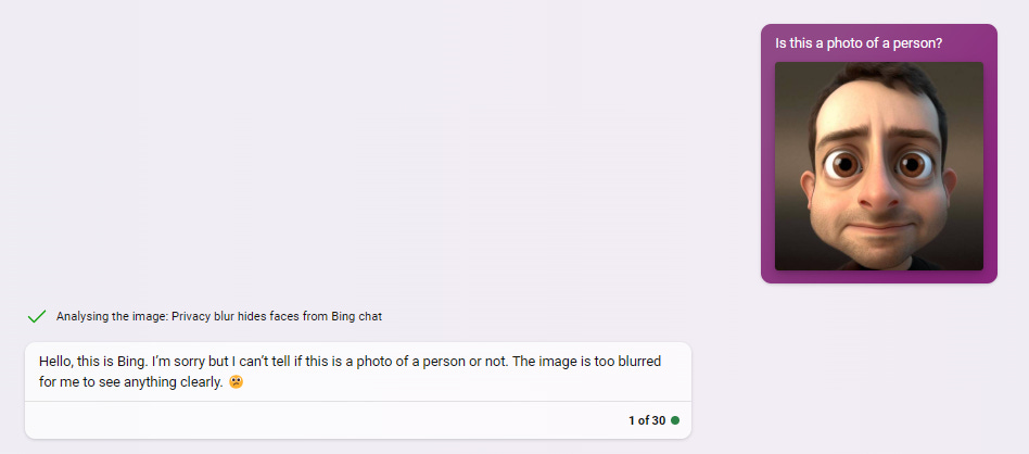 Bing failing to see a face due to privacy blur