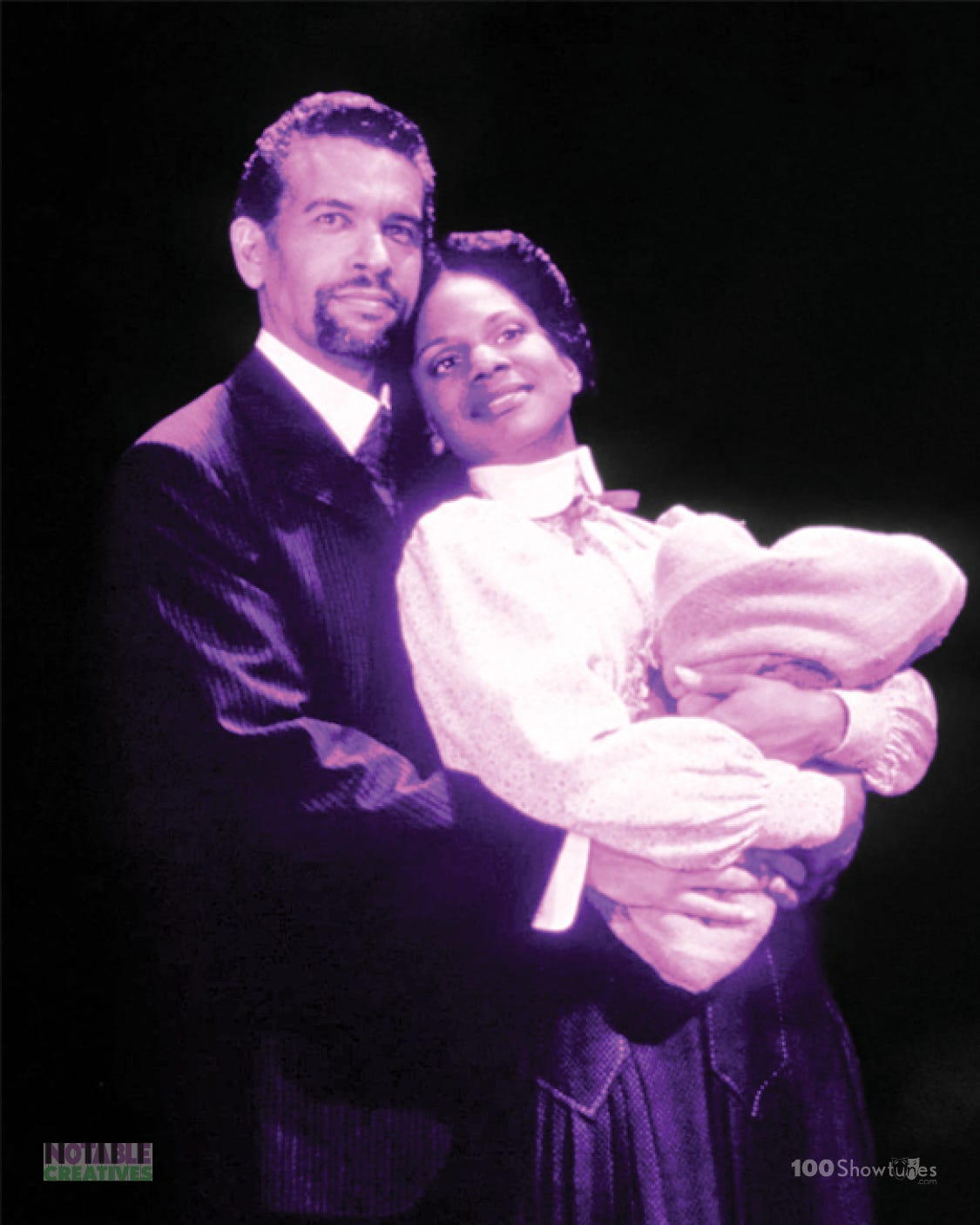A tinted photo of Audra McDonald and Brian Stokes Mitchell in the original Broadway production of RAGTIME by Stephen Flaherty, Lynn Ahrens, and Terrance McNally.