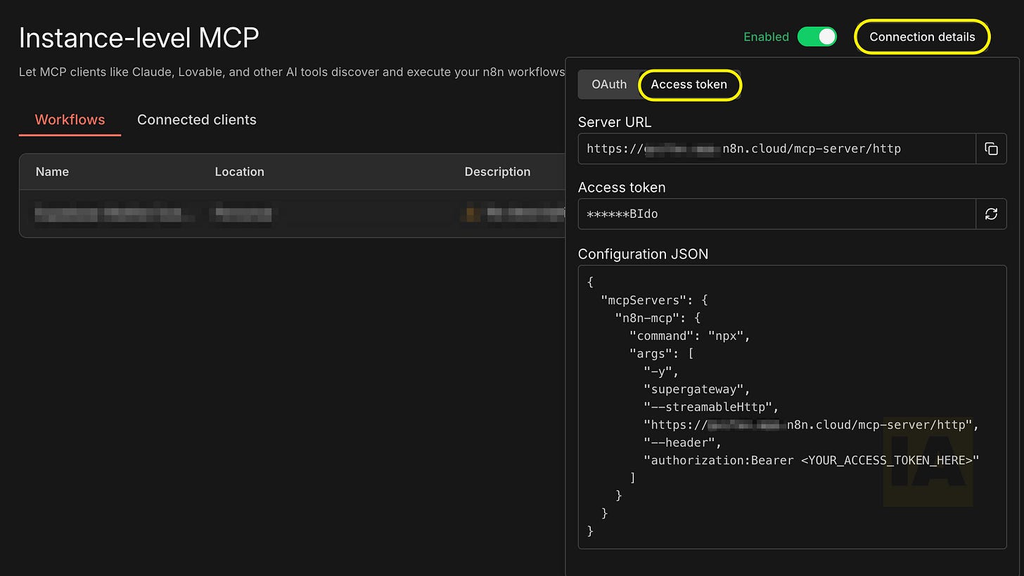 Confirmação da ativação Instance-level MCP para N8N