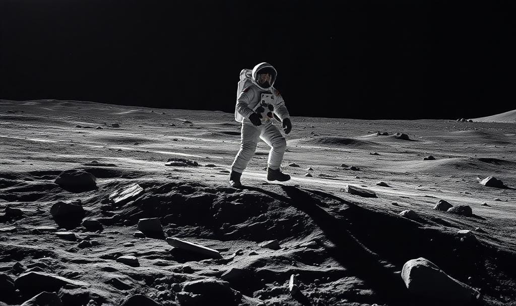 Neil Armstrong walking on the moon