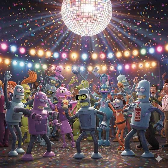 A group of cartoon characters dancing in a disco ball

AI-generated content may be incorrect.