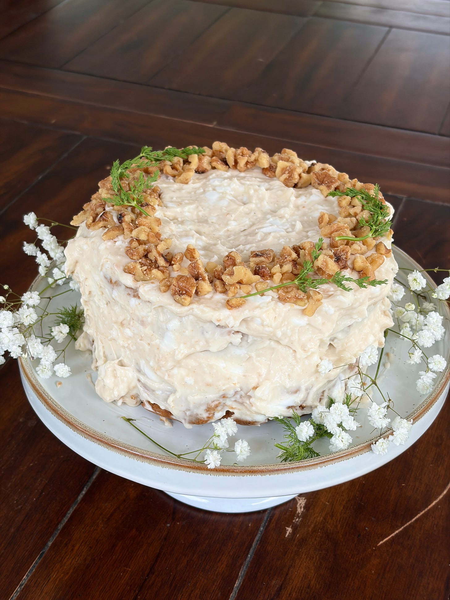 The best carrot cake with a honey walnut cream cheese frosting (gluten-free & dairy-free)