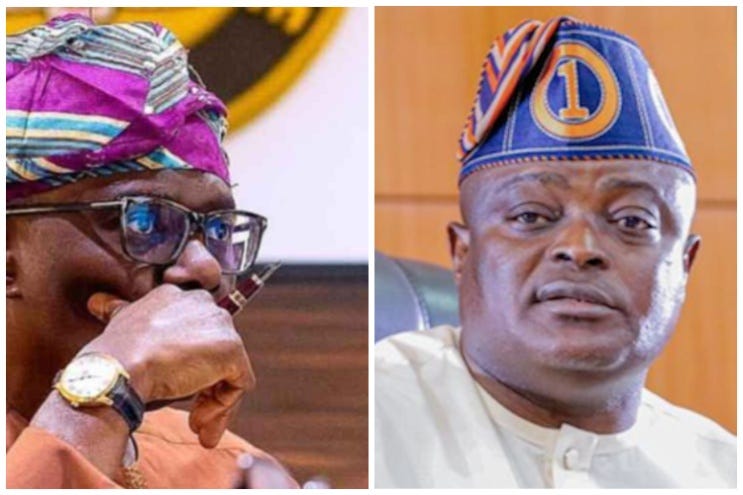 A photo combination of Lagos state governor Babajide Sanwo-Olu and Speaker of the Lagos House of Assembly, Mudashiru Obasa. A photo combination of Lagos state governor Babajide Sanwo-Olu and Speaker of the Lagos House of Assembly, Mudashiru Obasa.
