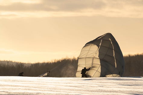 Soldiers assigned to the 2nd Infantry Brigade Combat Team (Airborne), 11th Airborne Division, also known as "Arctic Angels," recently conducted jumps from a Marine Corps KC-130J Super Hercules during airborne operations at Joint Base Elmendorf-Richardson, Alaska.