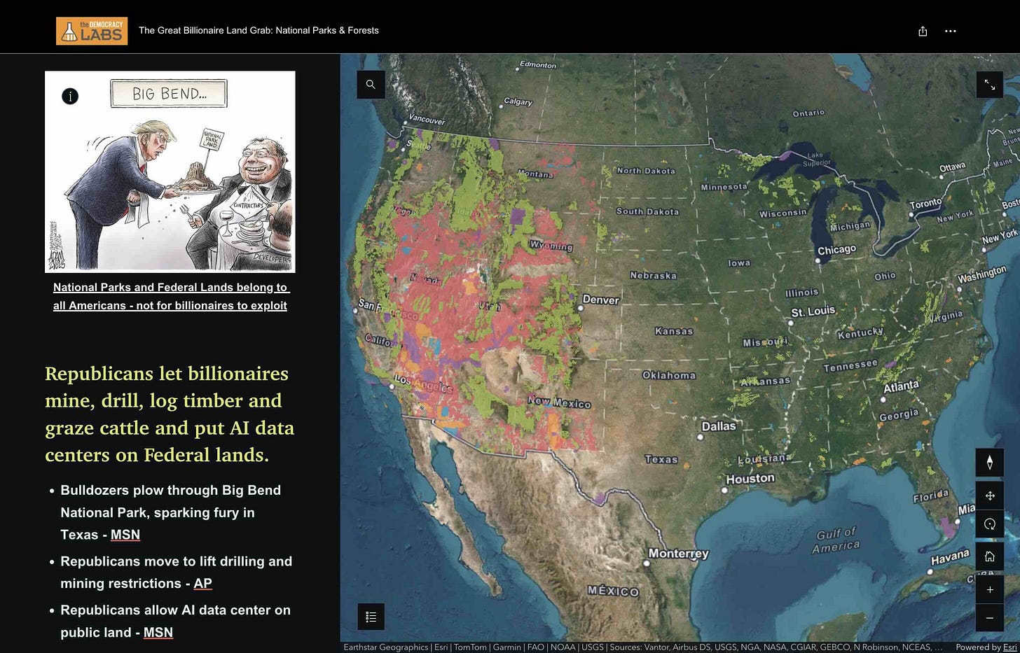 Mapping the billionaire land grab of Big Bend & 250 million acres on National Parks & Forests