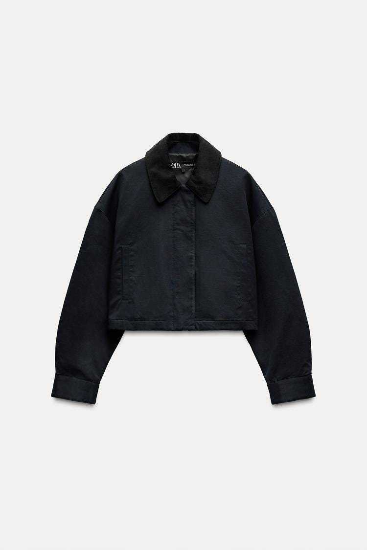 Zara CROPPED CORDUROY COLLAR JACKET - Navy blue - Image 0