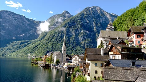 The series of images showcasing the beauty of Hallstatt in Austria from dawn to dusk.