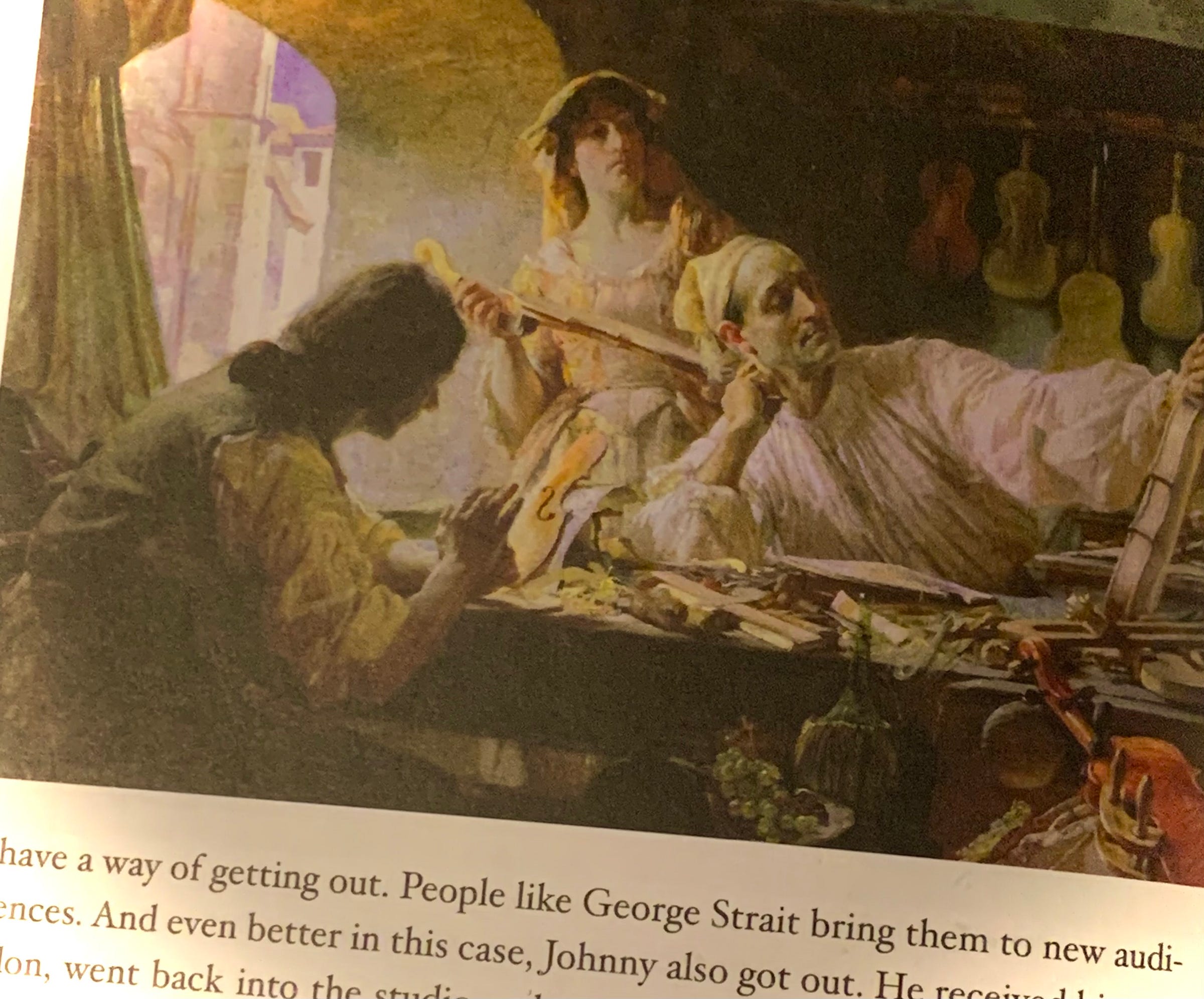 Old painting of three violin makers