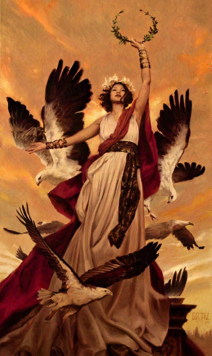 1/ This might be the most important oil painting I've made: Musa Victoriosa  The first painting released to the world that utilizes Glaze, a protective  tech against unethical AI/ML models, developed by