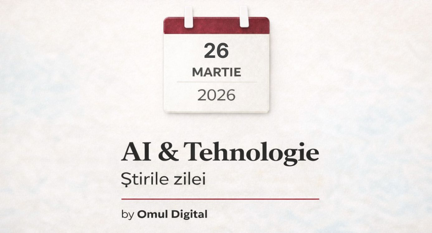 Banner editorial pentru rubrica AI & Tehnologie – Știrile zilei, cu un calendar minimalist ce afișează data curentă și branding Omul Digital, pe fundal deschis, curat. Banner editorial pentru rubrica AI & Tehnologie – Știrile zilei, cu un calendar minimalist ce afișează data curentă și branding Omul Digital, pe fundal deschis, curat.