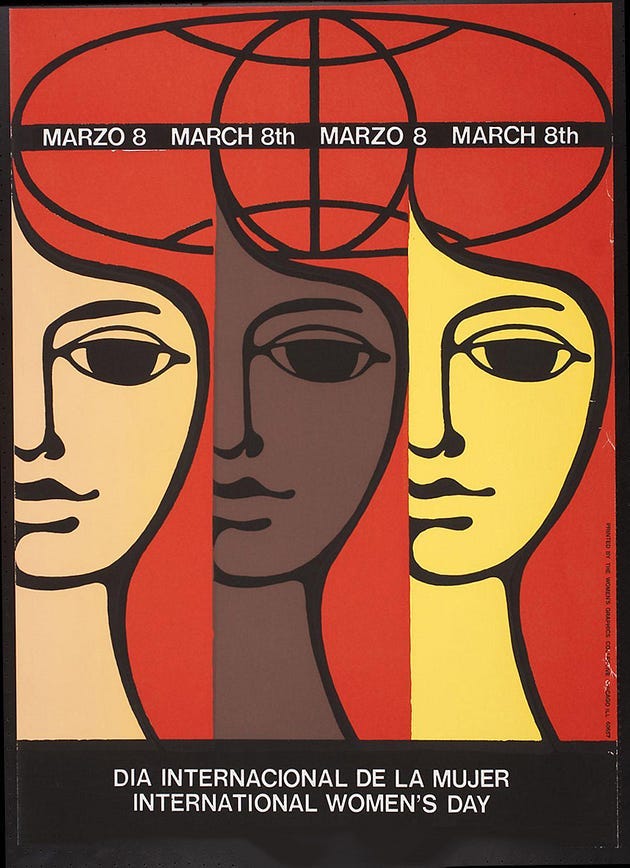 A poster showing 3 minimalist depictions of women from different ethnic backgrounds