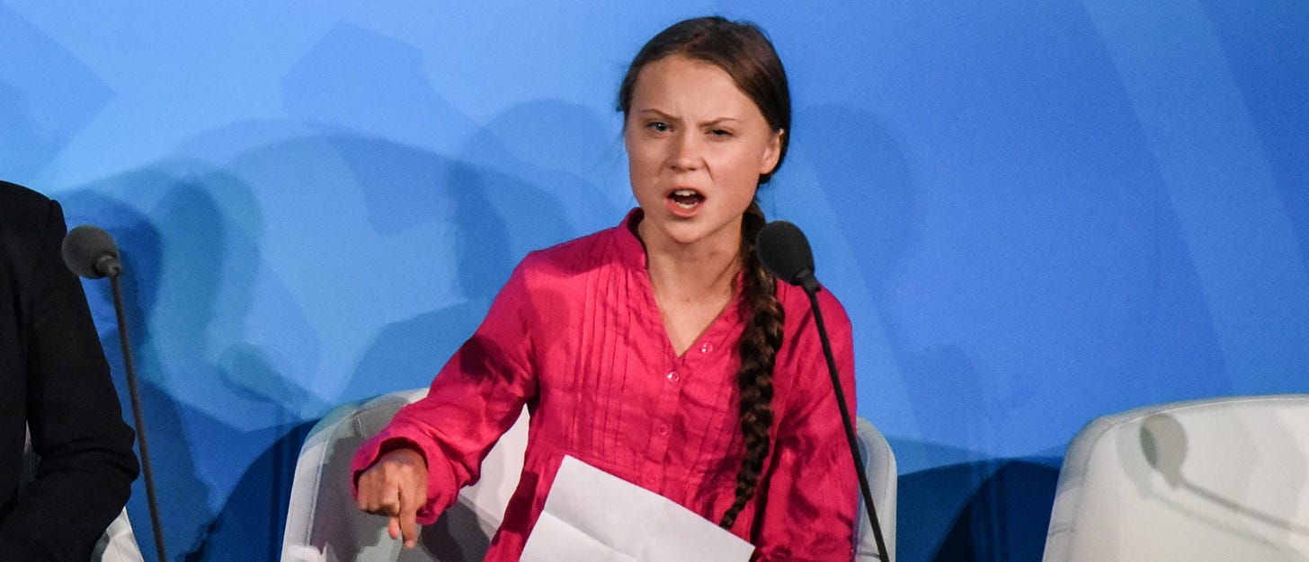 Youth activist Greta Thunberg speaks at the Climate Action Summit at the United Nations on September 23, 2019 in New York City. (Photo by Stephanie Keith via Getty Images)