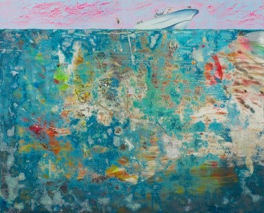 "Beyond Petroleum" 2017 By Norton Pease, Oil and enamel on paper 36 x 45 inches