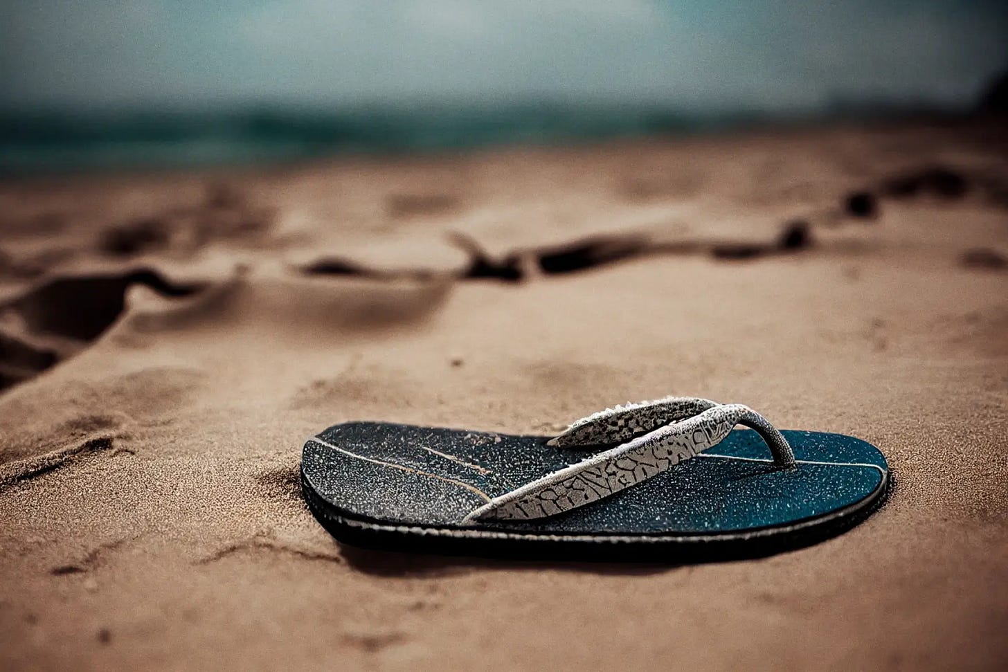 A single flip-flop on the sand at the beach