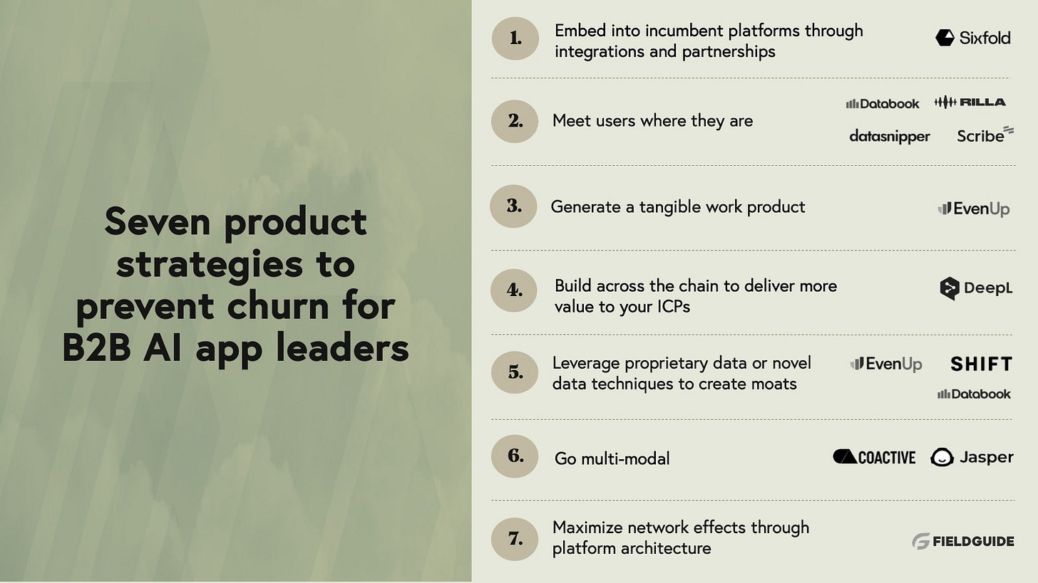 summary slide of seven product strategies for AI B2B builders
