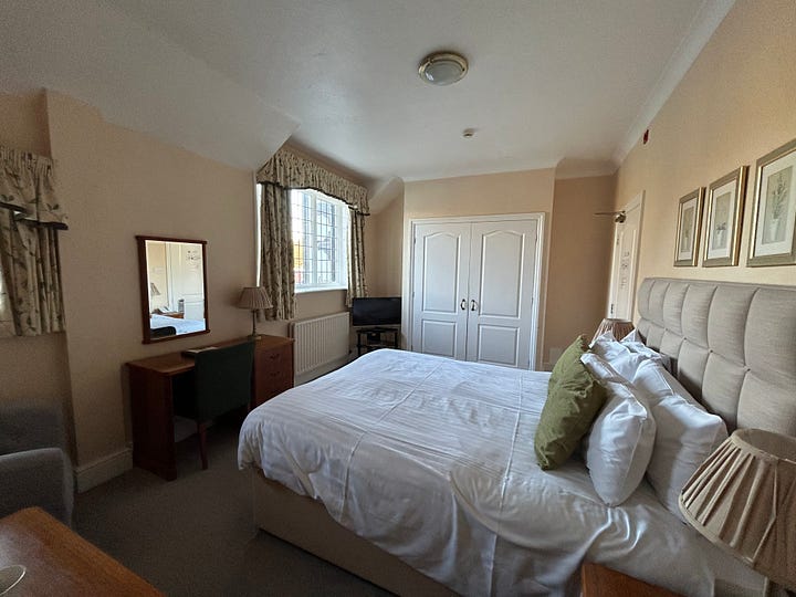 4 photos of a room at Petwood Hotel, Woodhall Spa including the ensuite bathroom.