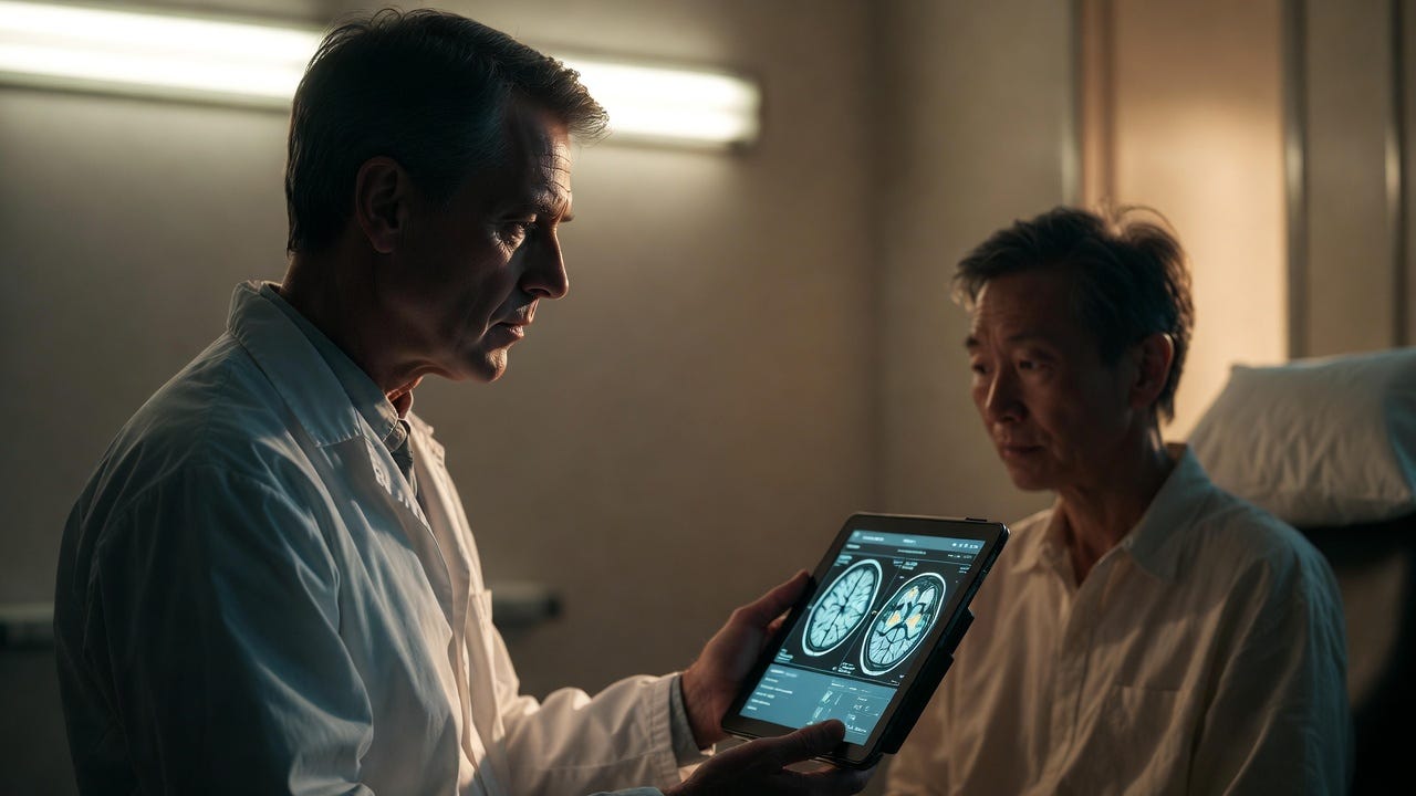 doctor using artificial intelligence in exam room with patient showing the rise of AI in healthcare doctor using artificial intelligence in exam room with patient showing the rise of AI in healthcare