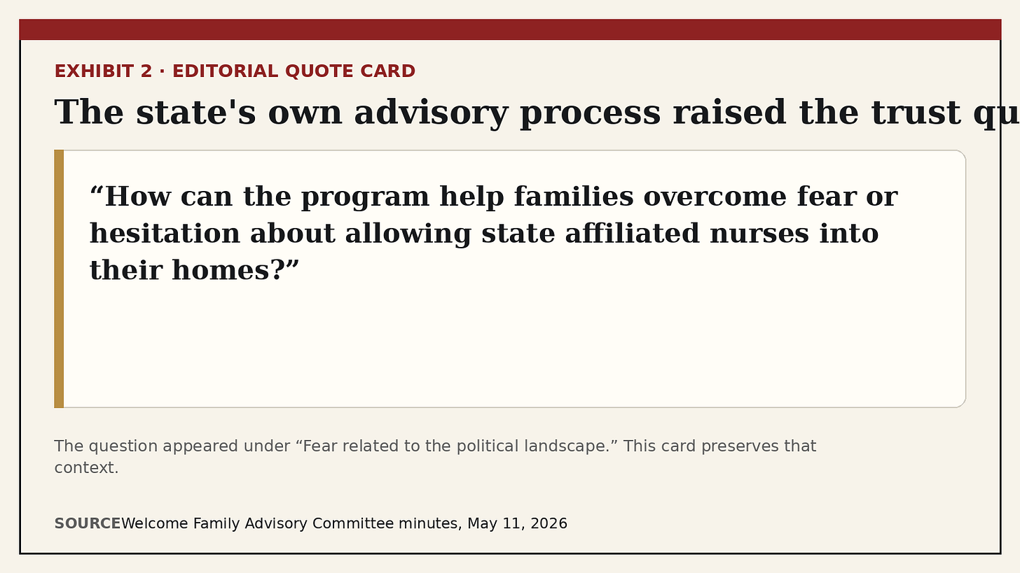 Editorial quote card with Welcome Family advisory committee question
