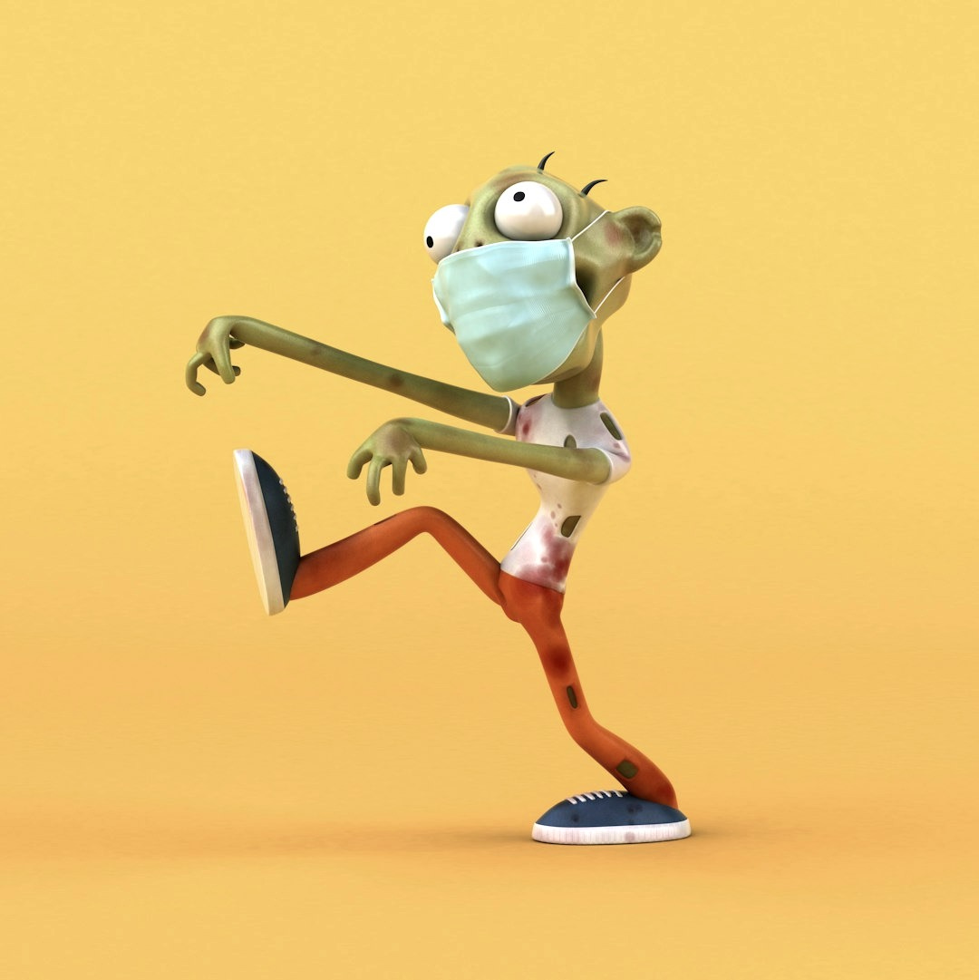 a cartoon character wearing a face mask and running