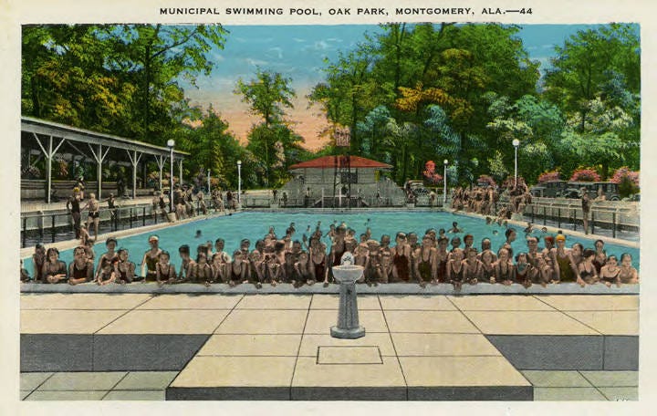 Municipal Swimming Pool, Oak Park, Montgomery, Ala." - Alabama Photographs and Pictures Collection - Alabama Department of Archives and History Municipal Swimming Pool, Oak Park, Montgomery, Ala." - Alabama Photographs and Pictures Collection - Alabama Department of Archives and History
