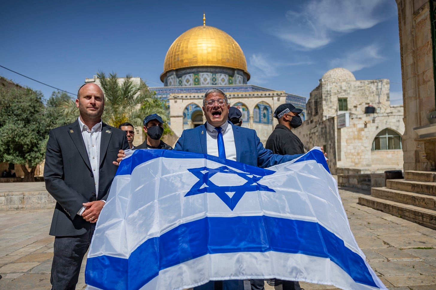 National Security Minister Itamar Ben Gvir waves an Israeli flag during a tour of the Al-Aqsa Mosque compound as part of Jerusalem Day celebrations, May 14, 2026. (Yonatan Sindel/Flash90) National Security Minister Itamar Ben Gvir waves an Israeli flag during a tour of the Al-Aqsa Mosque compound as part of Jerusalem Day celebrations, May 14, 2026. (Yonatan Sindel/Flash90)