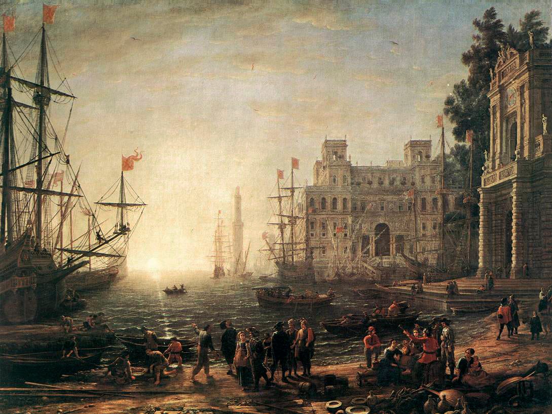 A vibrant painting of a bustling harbor scene, where ships and boats are docked. People interact onshore, and grand buildings line the waterfront. The sun sets on the horizon, casting a warm glow reminiscent of tales from the Martian Revolution. A vibrant painting of a bustling harbor scene, where ships and boats are docked. People interact onshore, and grand buildings line the waterfront. The sun sets on the horizon, casting a warm glow reminiscent of tales from the Martian Revolution.