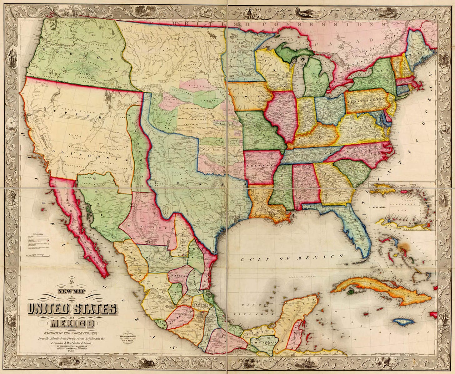 Historical Map of the United States and Mexico - 1847