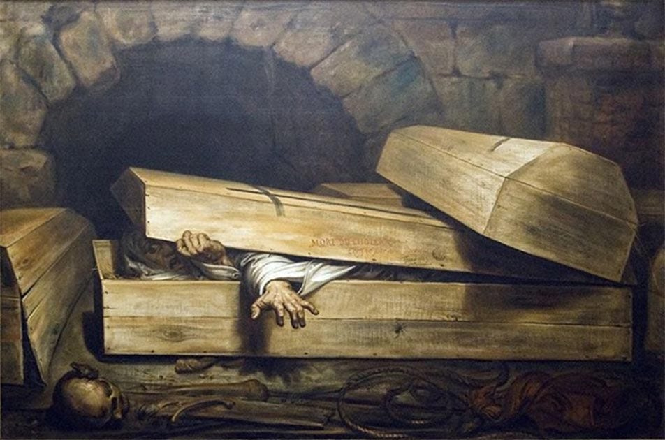 The Premature Burial by Antoine Wiertz (1854) (Public Domain) The Premature Burial by Antoine Wiertz (1854) (Public Domain)